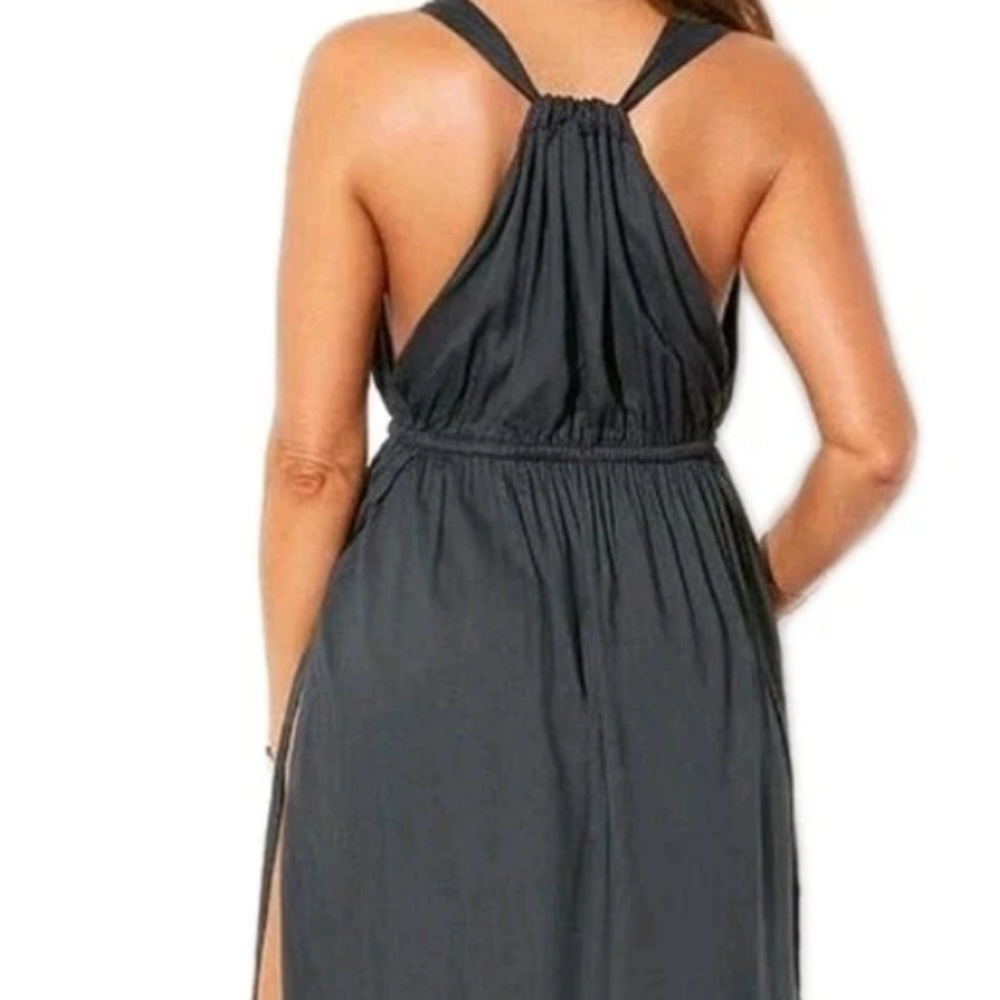 Swimsuits For All Cover-up Tenley Maxi Dress Woman 14/16W Black Side Slits Nwt - Picture 4 of 12